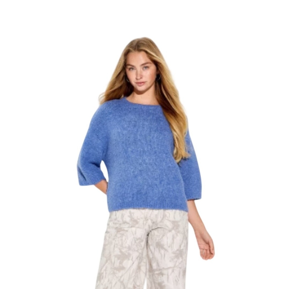 Wild Fable Women's Blue Fuzzy‎ Alpaca Blend Short Sleeve Sweater Size XS